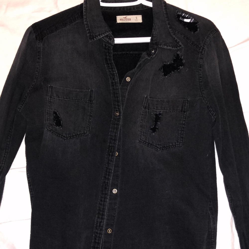 Distressed Black Button Down